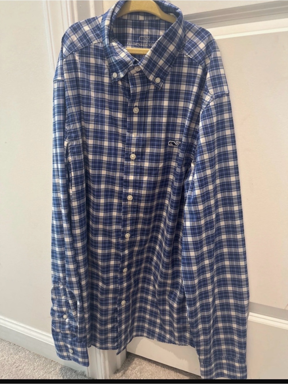 Classic Blue and White Plaid Button-Down Shirt